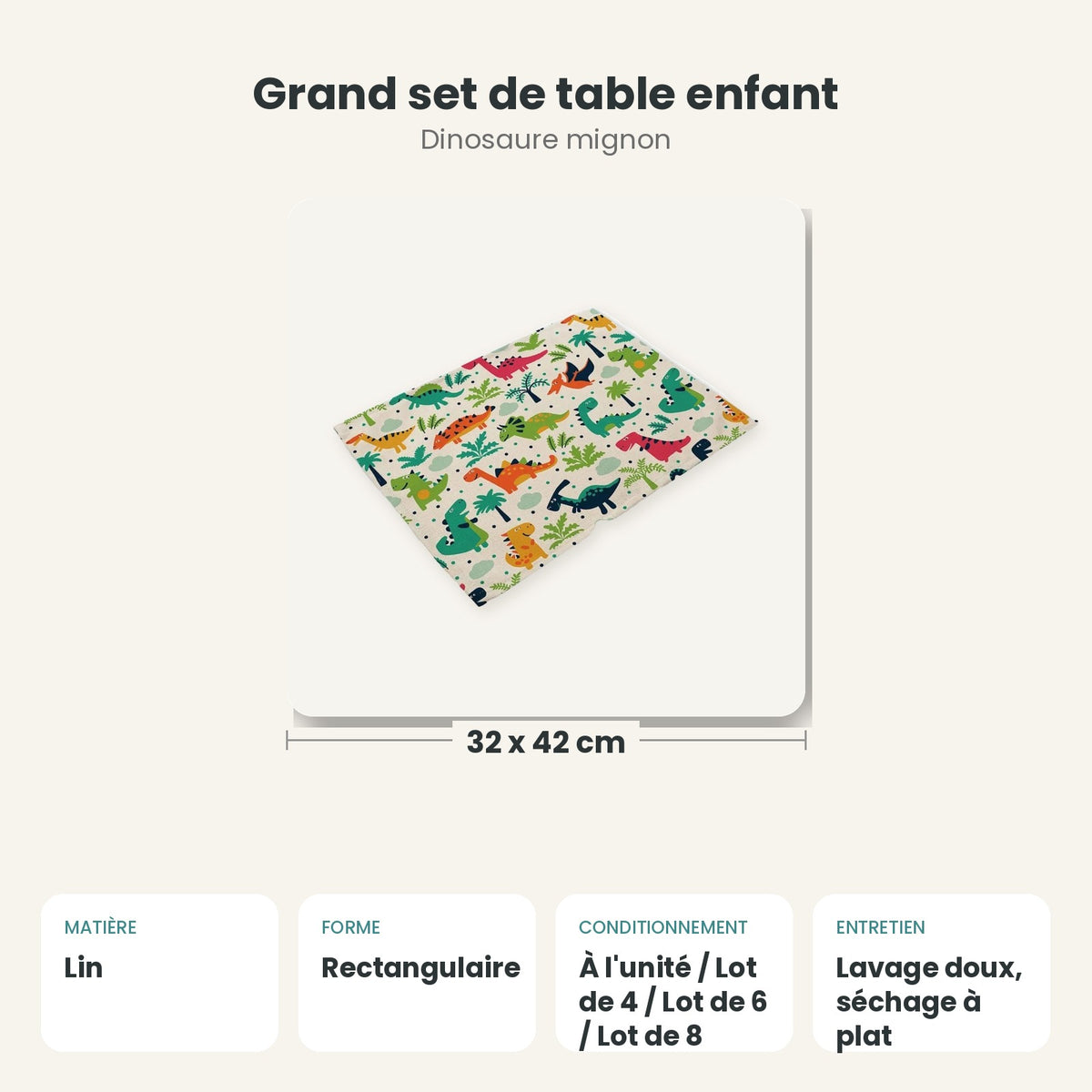 Dimensions et caractéristiques : Grand set de table enfant