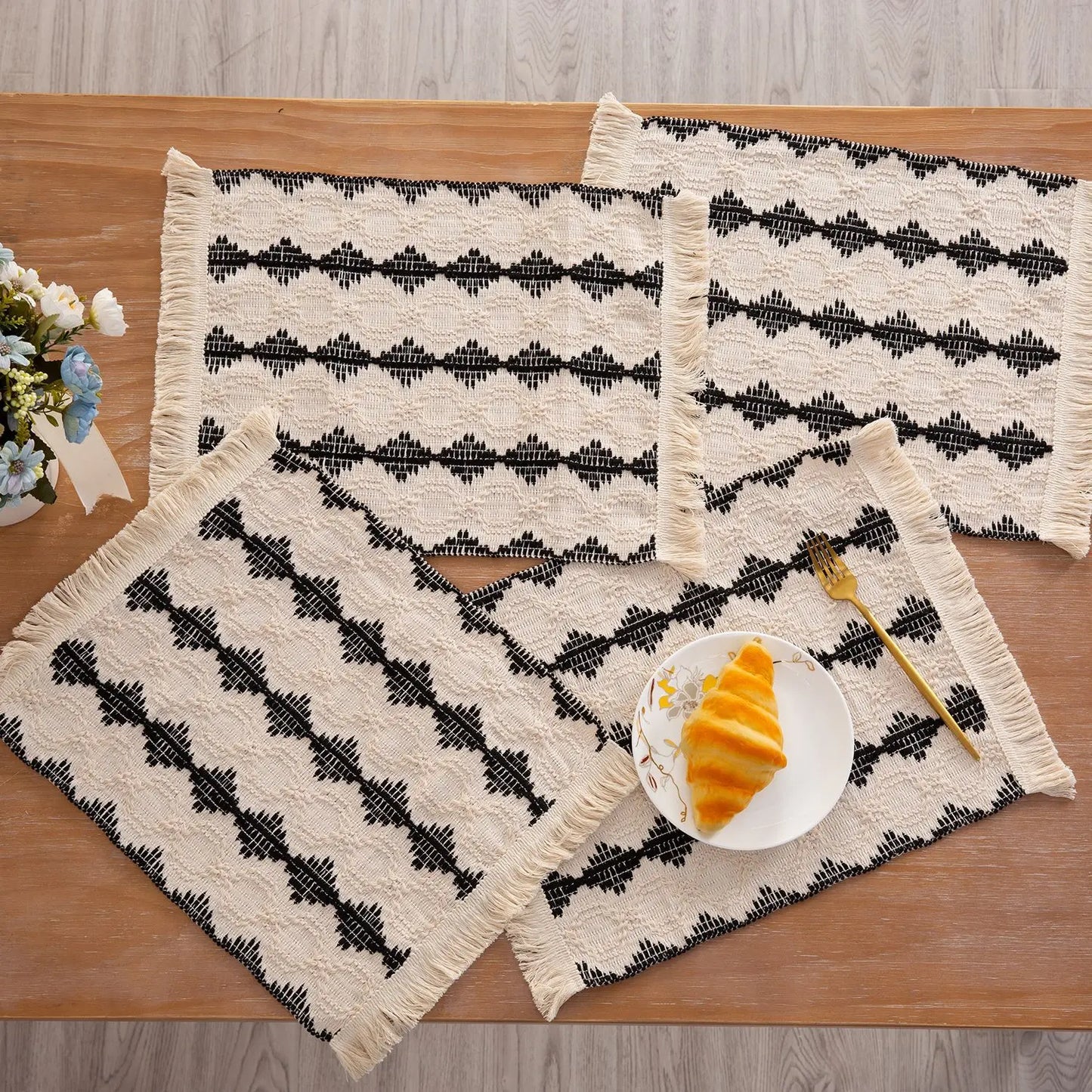 Set de table en lin blanc | Bande azur