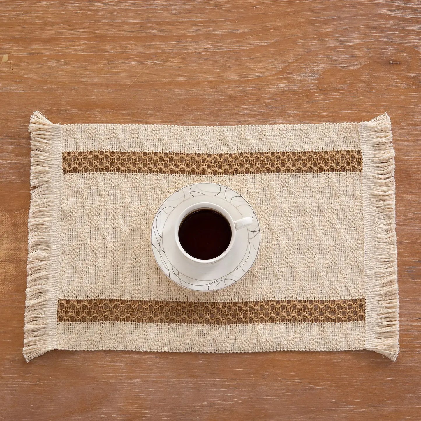 Set de table en lin blanc | Bande azur