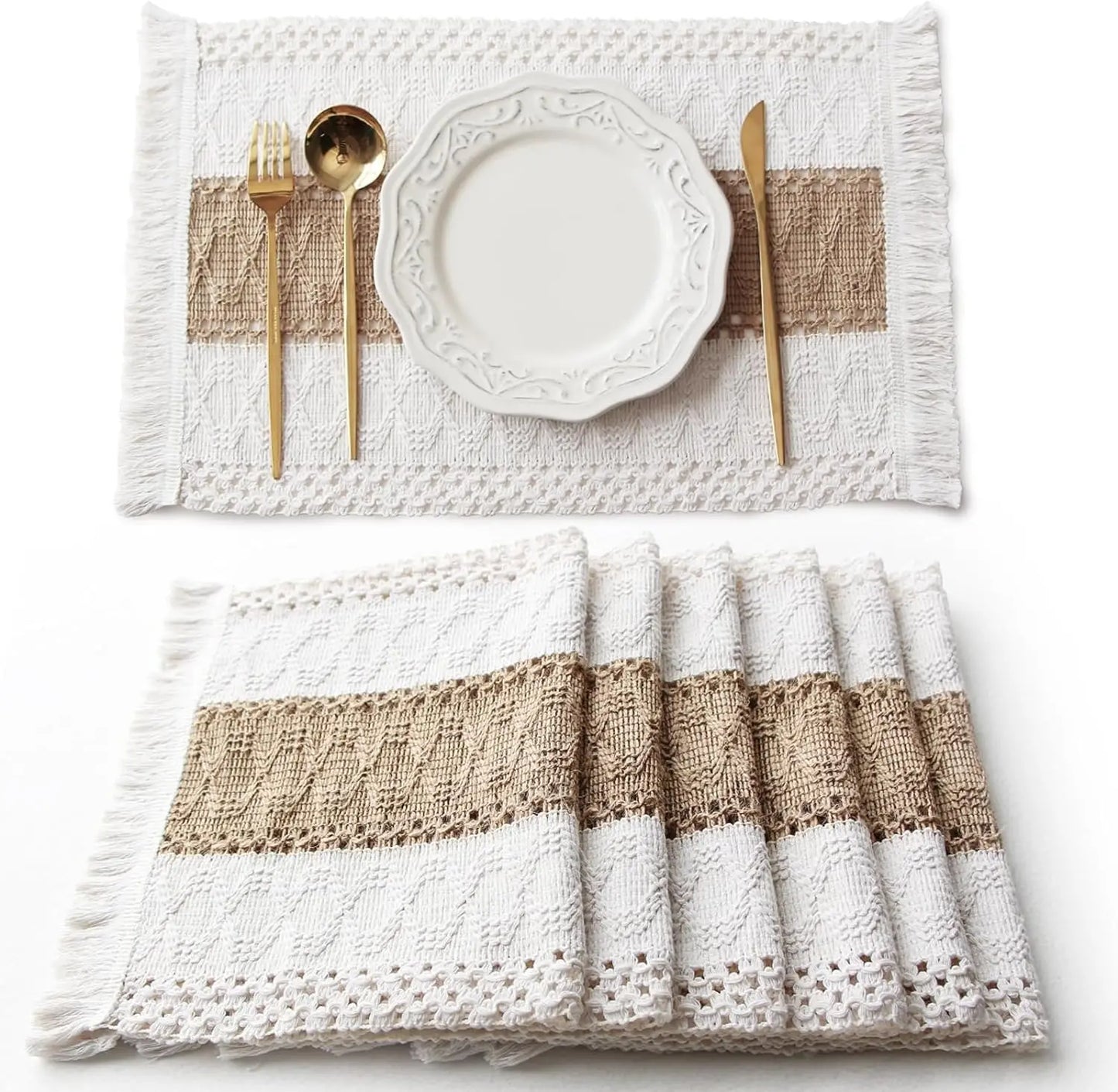 Set de table en lin blanc | Bande azur