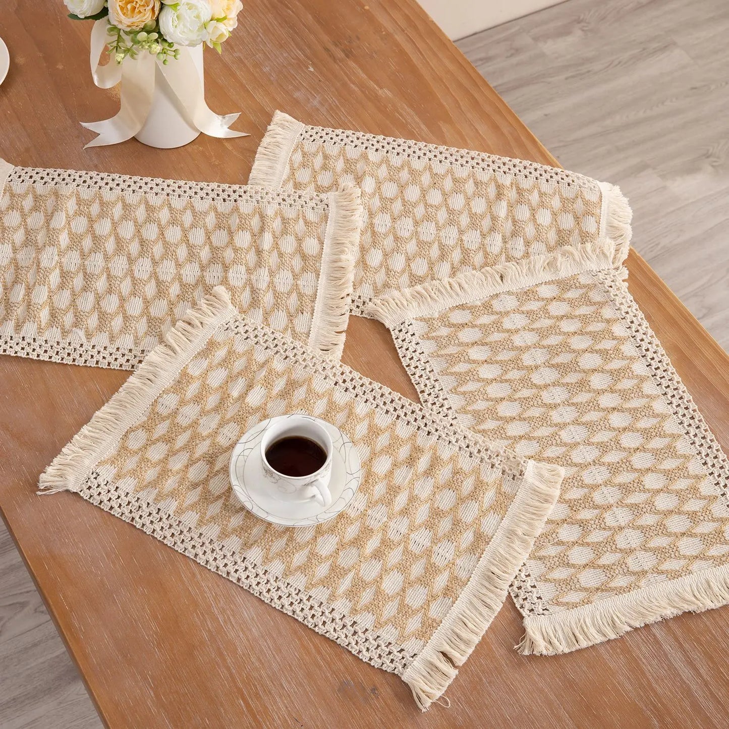 Set de table en lin blanc | Bande azur