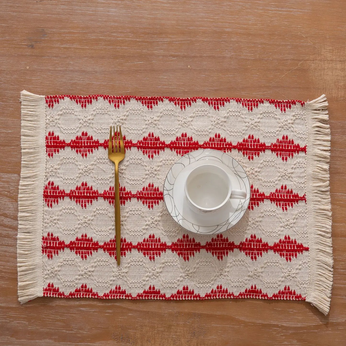 Set de table en lin blanc | Bande azur