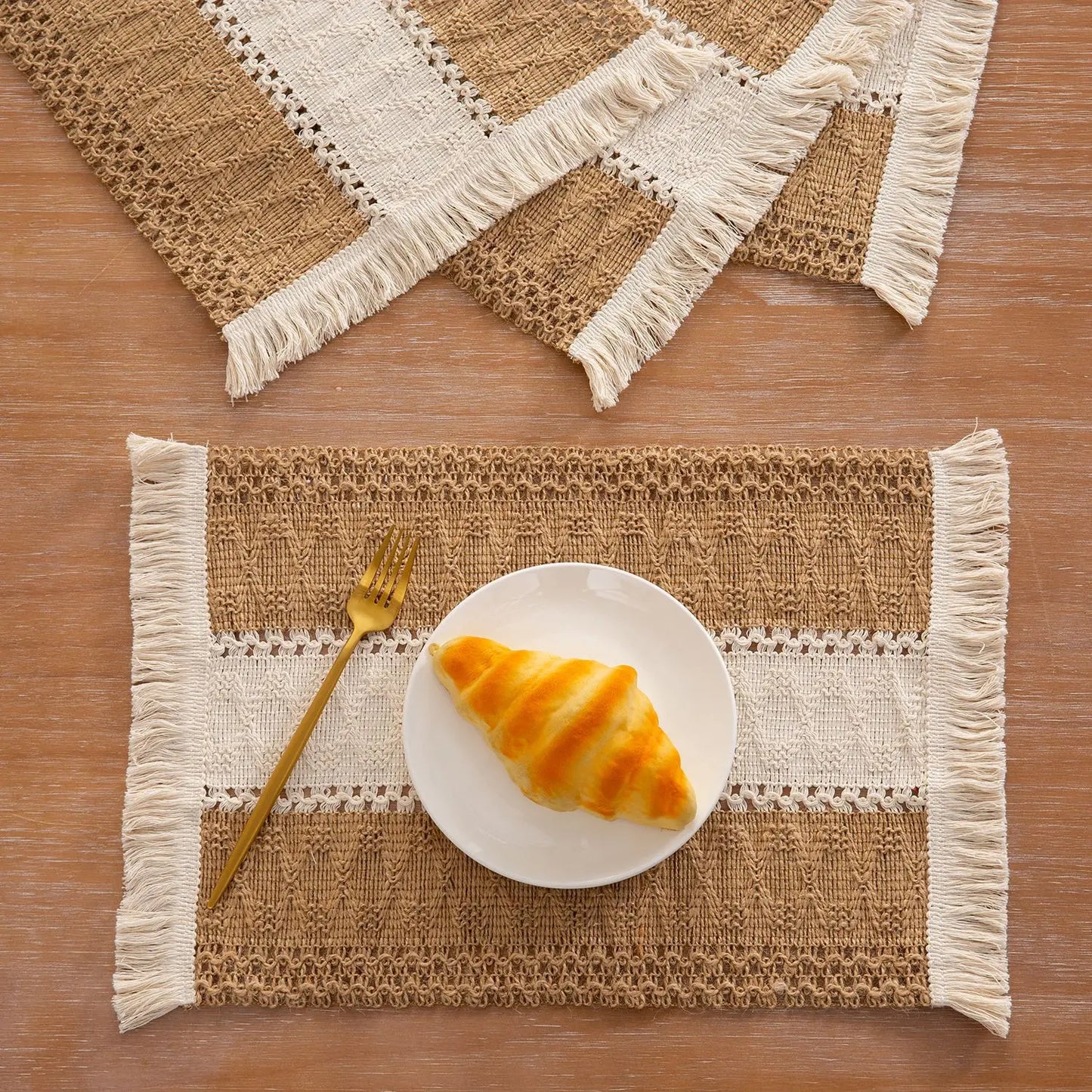 Set de table en lin blanc | Bande azur