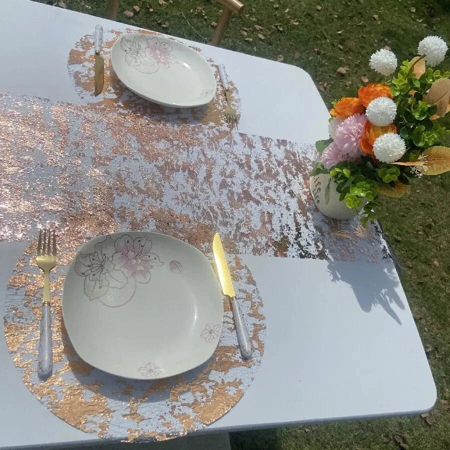 Set de table argenté rond | Joli Set de Table Or rose / Diamètre 33cm / 30PCS