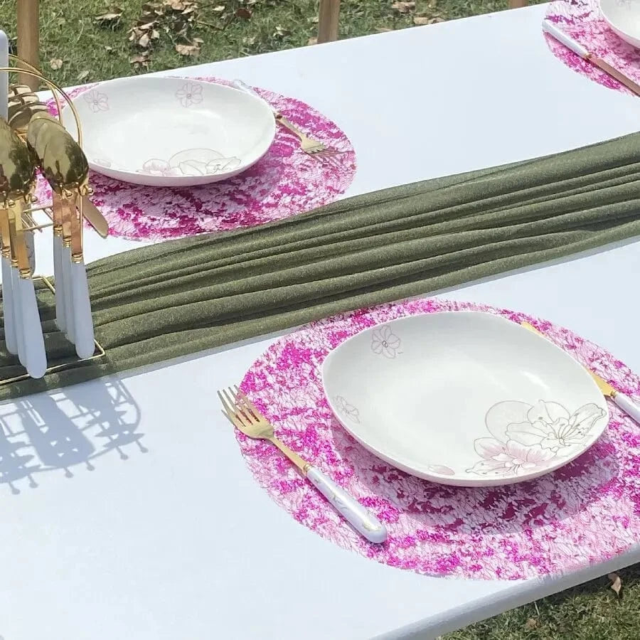 Set de table argenté rond | Joli Set de Table Rose / Diamètre 33cm / 30PCS