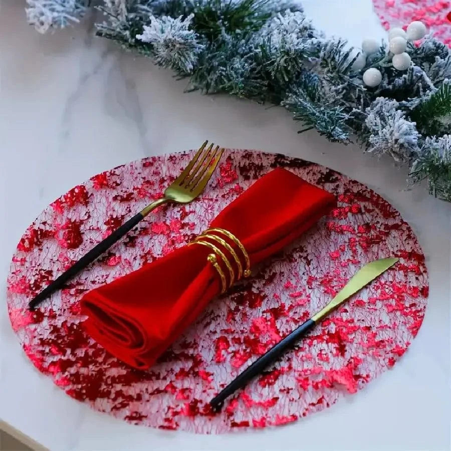 Set de table argenté rond | Joli Set de Table Rouge / Diamètre 33cm / 30PCS