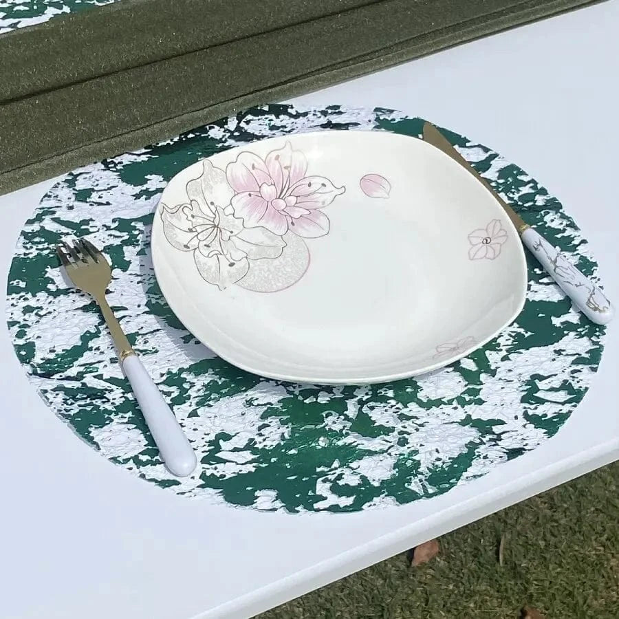 Set de table argenté rond | Joli Set de Table Vert / Diamètre 33cm / 30PCS