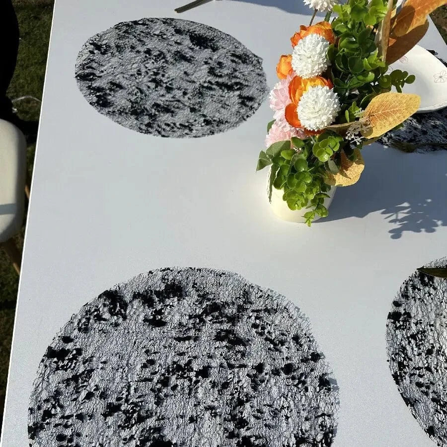 Set de table argenté rond | Joli Set de Table Noir / Diamètre 16cm / 30PCS