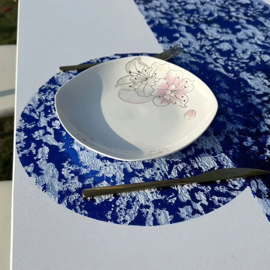 Set de table argenté rond | Joli Set de Table Bleu royal / Diamètre 33cm / 30PCS