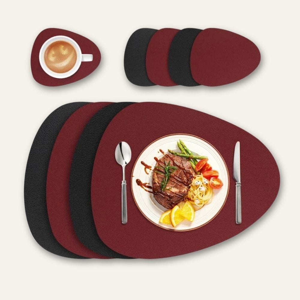 Set de table aspect cuir | Double couleur | Joli Set de Table Rouge/Noir / 36x45cm / Lot de 4 pièces