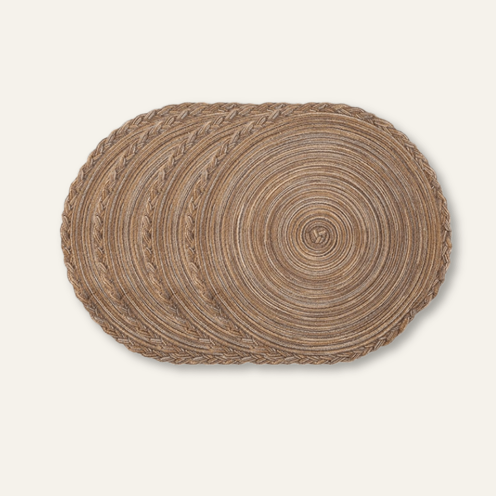 Set de table effet paille | Tresse contour | Joli Set de Table Brun / 38cm / Lot de 4 pièces