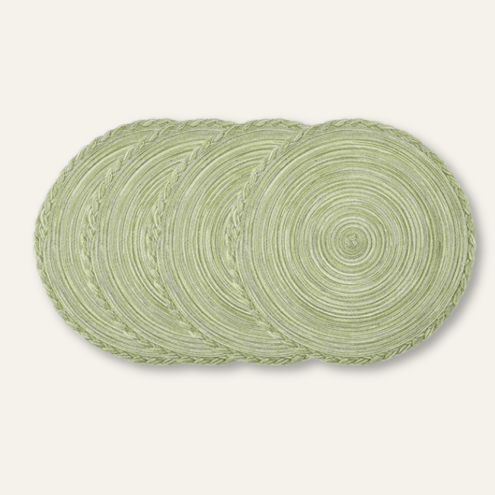 Set de table effet paille | Tresse contour | Joli Set de Table Vert / 38cm / Lot de 4 pièces