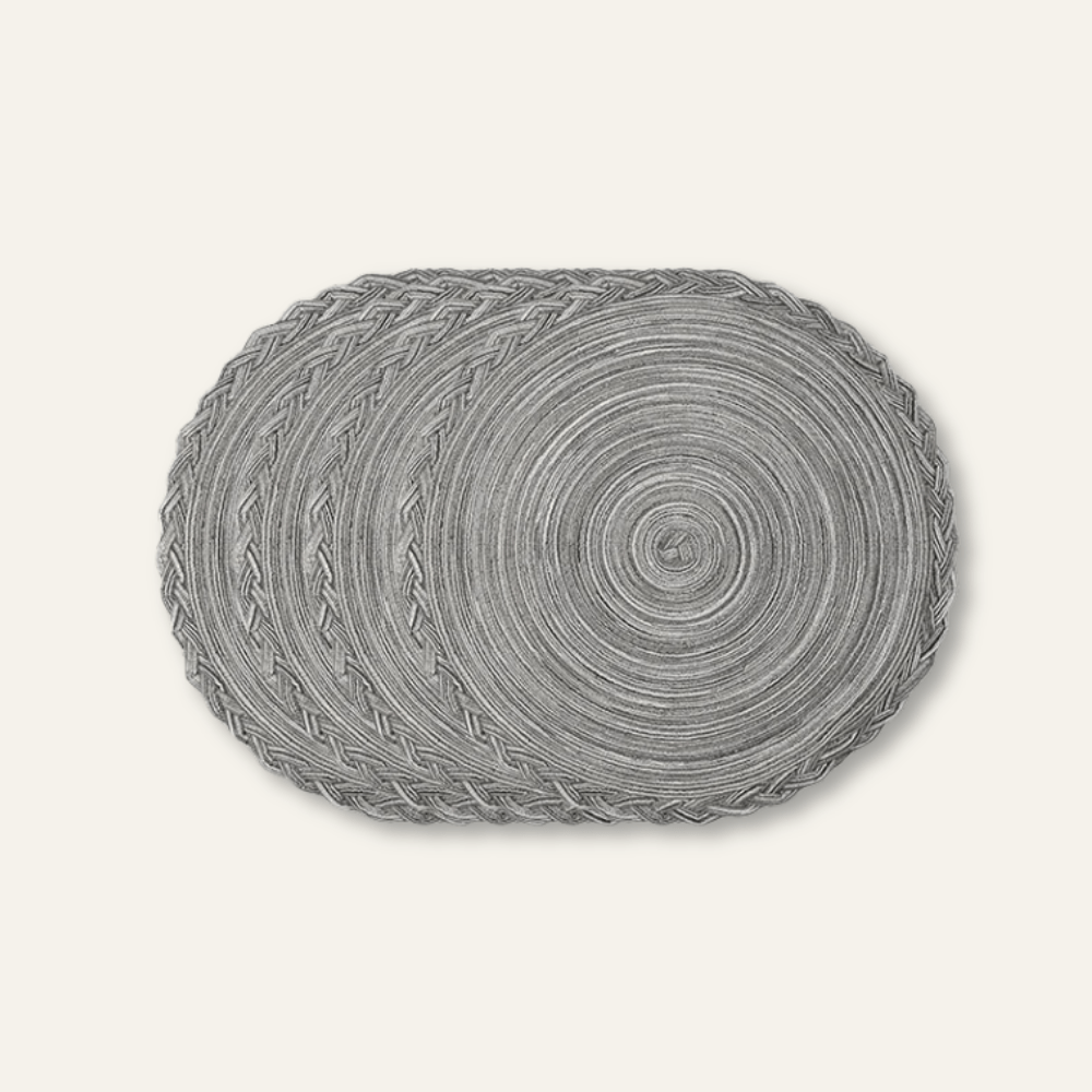 Set de table effet paille | Tresse contour | Joli Set de Table Gris / 38cm / Lot de 4 pièces