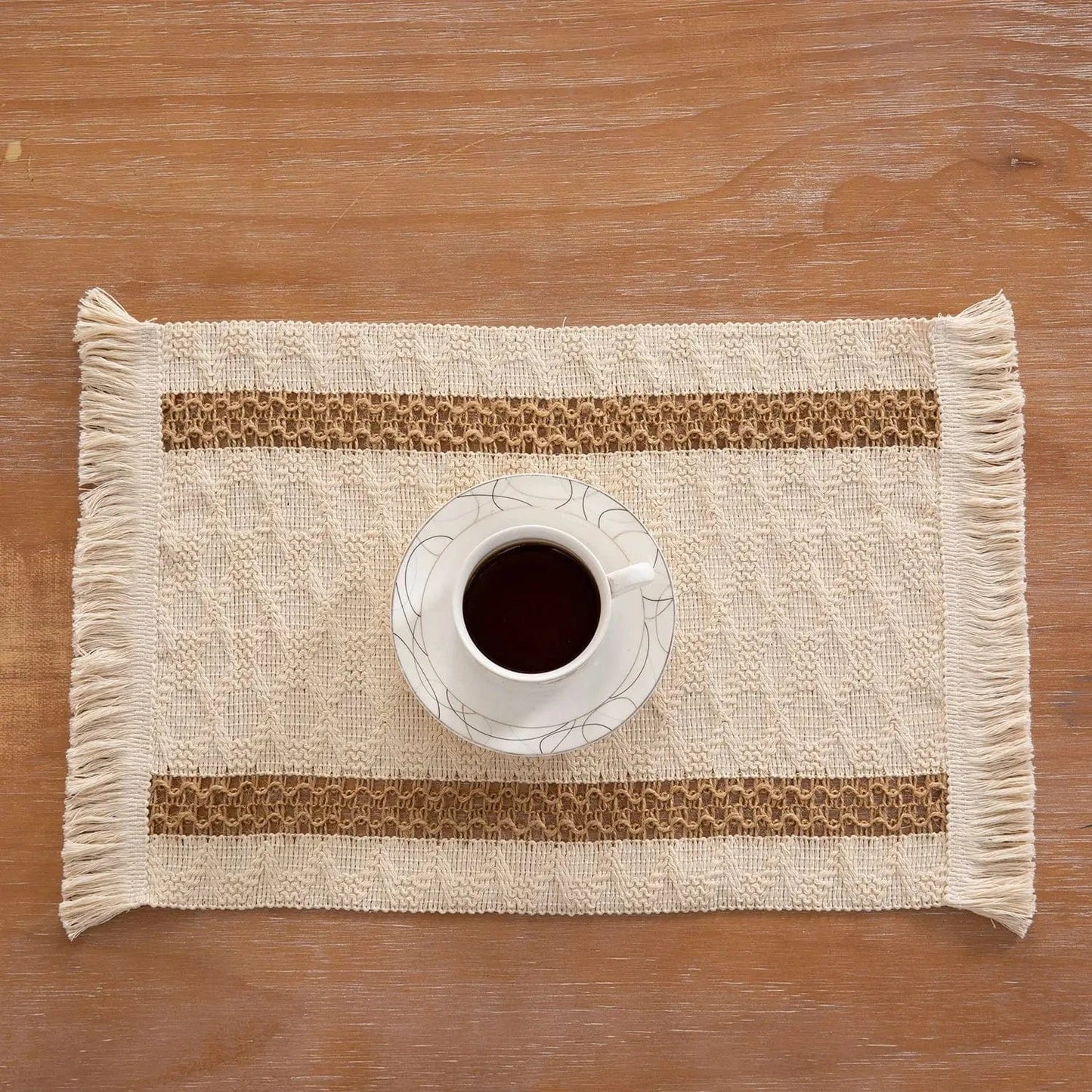 Set de table en lin blanc | Bande azur | Joli Set de Table