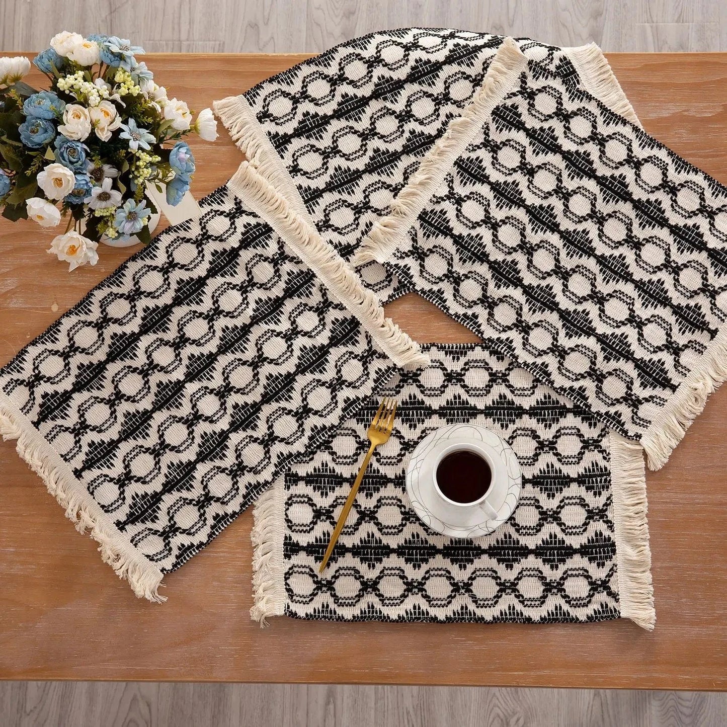 Set de table en lin blanc | Bande azur | Joli Set de Table