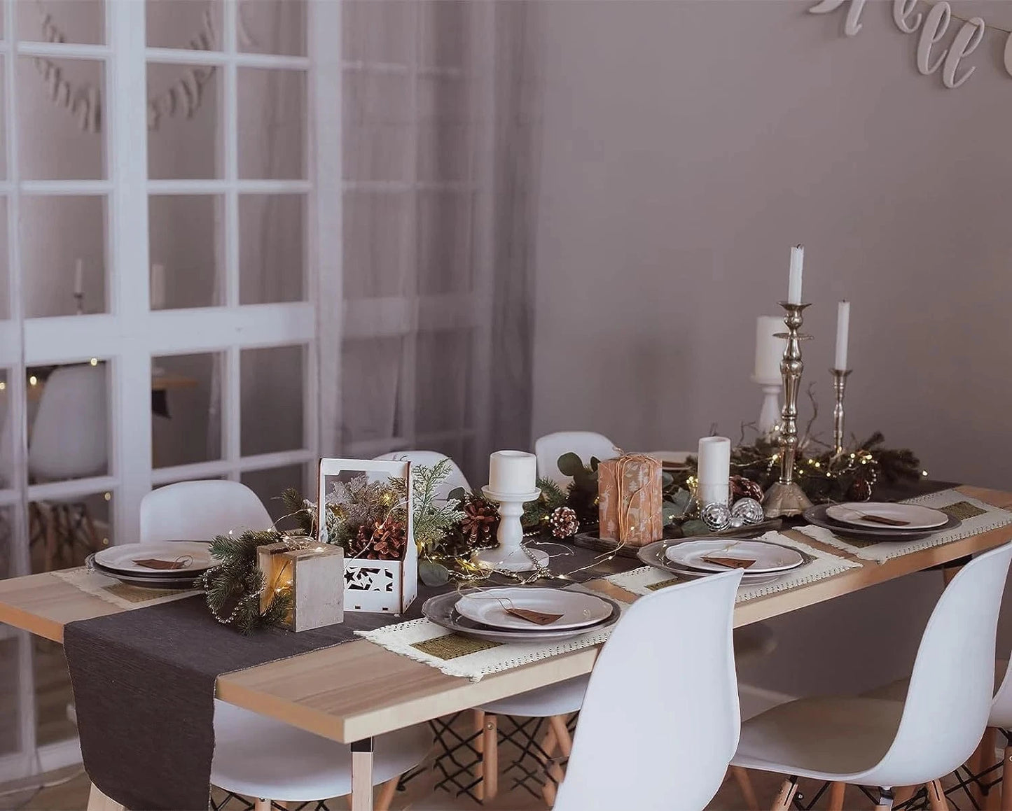 Set de table en lin blanc | Bande azur | Joli Set de Table