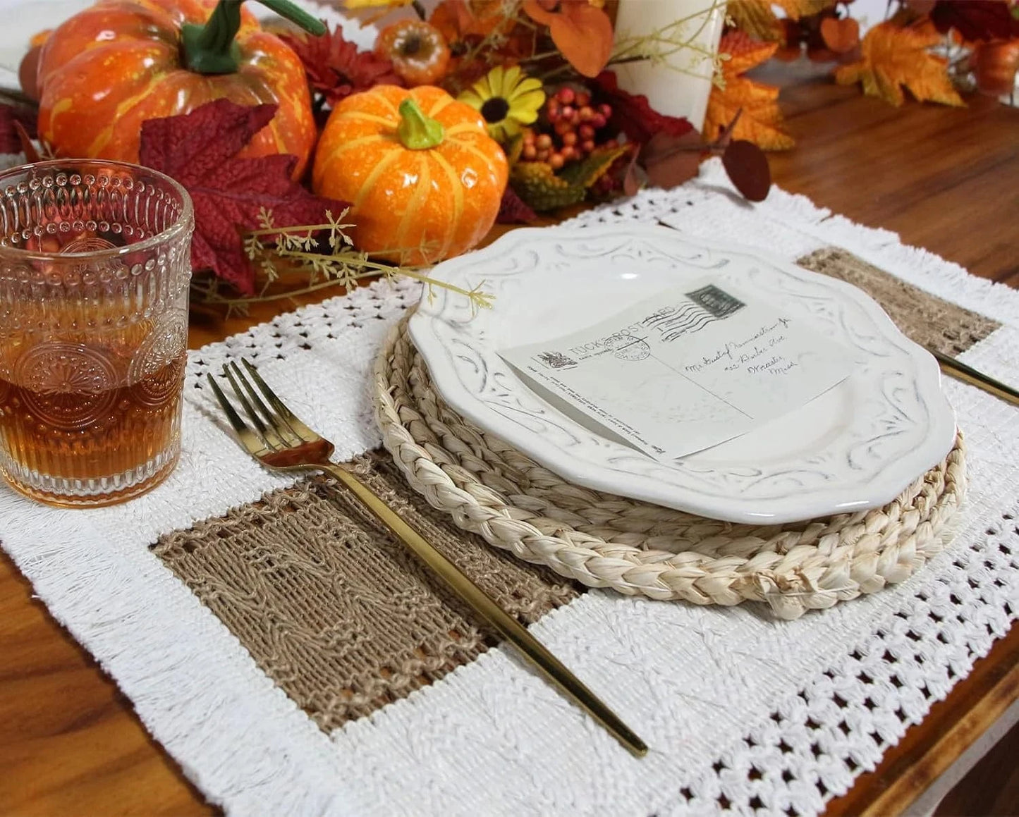 Set de table en lin blanc | Bande azur | Joli Set de Table