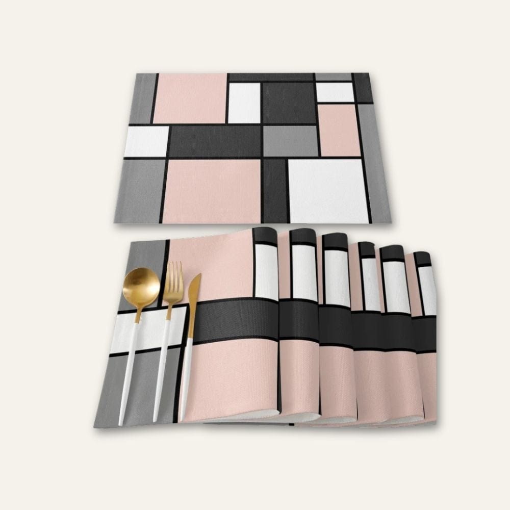 Set de table en lin de couleur | Motifs géométriques | Joli Set de Table Rose / 32x42cm / Lot de 4 pièces