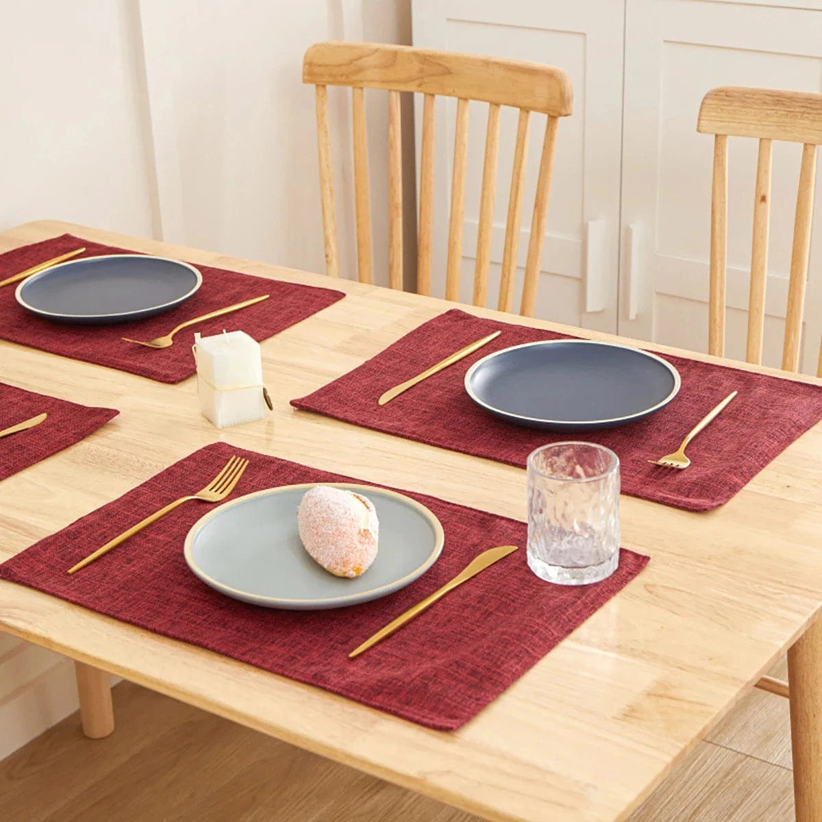 Set de table en lin de couleur uni | Occidental | Joli Set de Table Couleur rouge / 30x46 cm