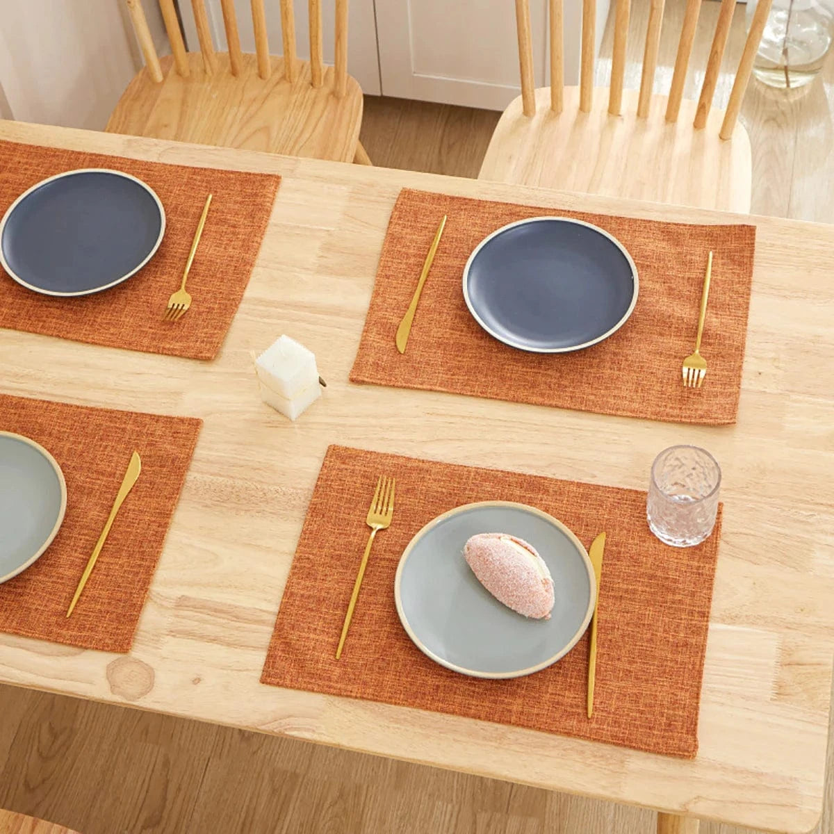 Set de table en lin de couleur uni | Occidental | Joli Set de Table Couleur orange / 30x46 cm