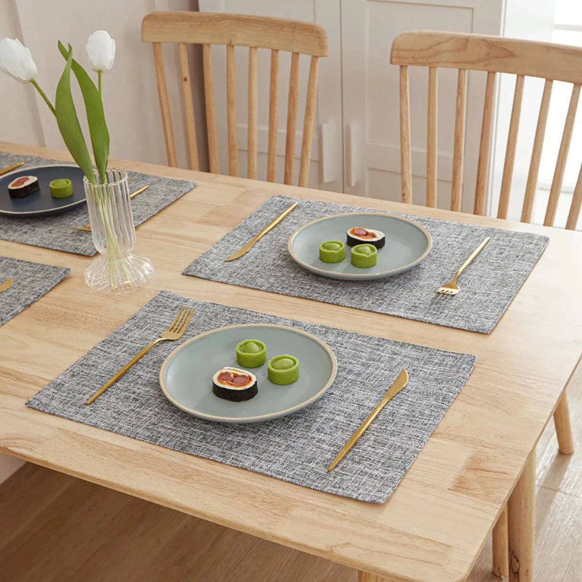 Set de table en lin de couleur uni | Occidental | Joli Set de Table Couleur gris argenté / 30x46 cm