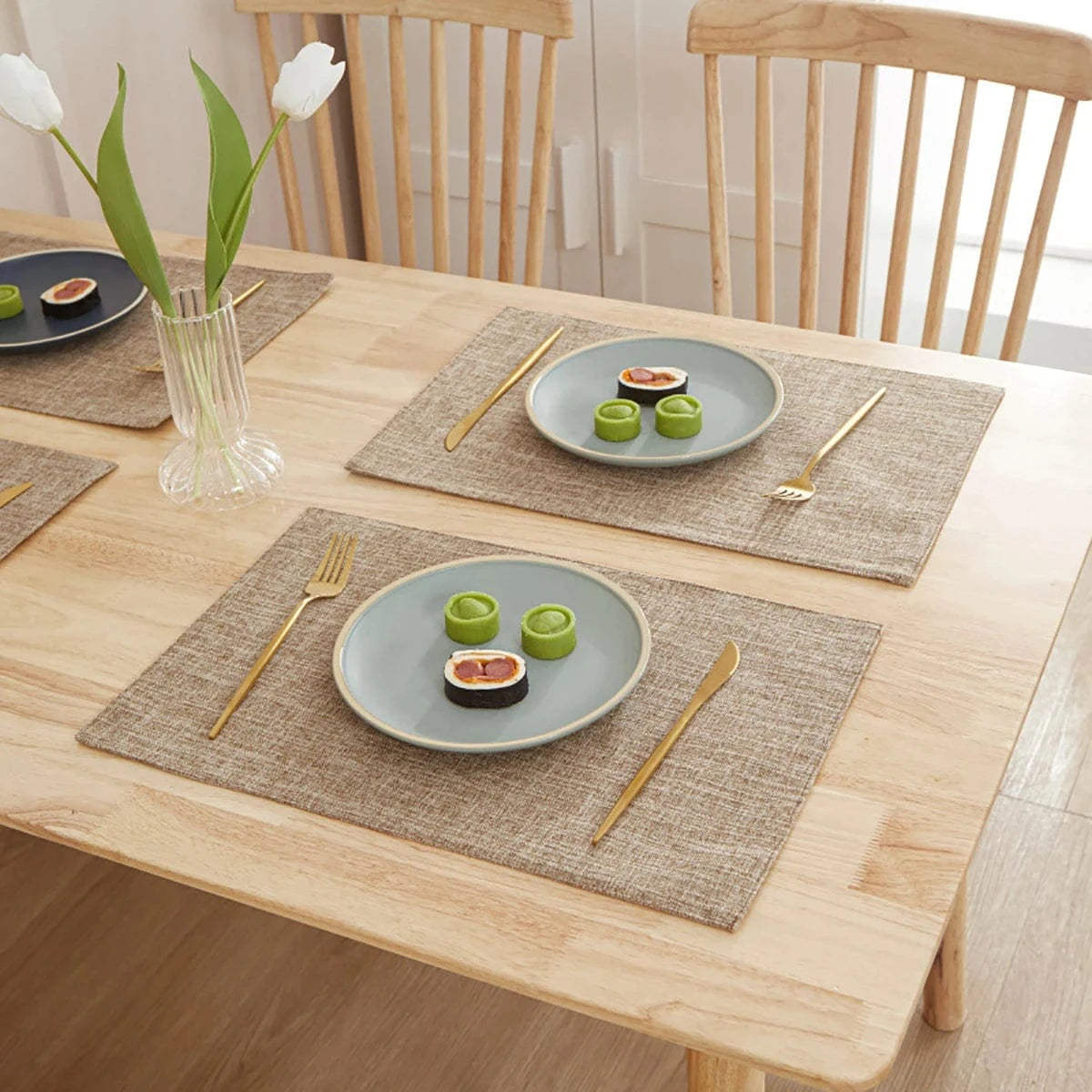 Set de table en lin de couleur uni | Occidental | Joli Set de Table Couleur kaki / 30x46 cm