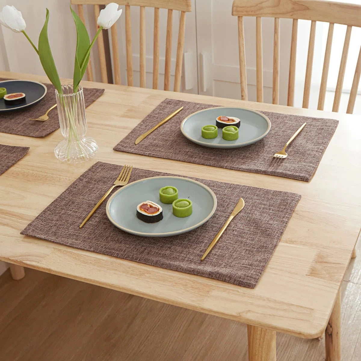 Set de table en lin de couleur uni | Occidental | Joli Set de Table Couleur café / 30x46 cm