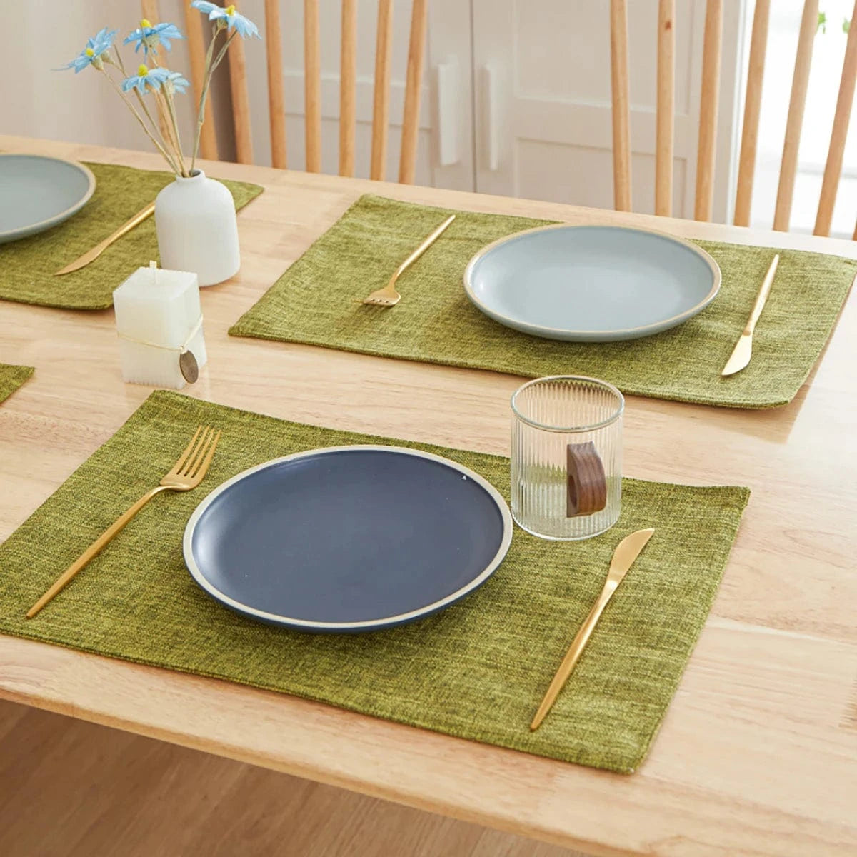 Set de table en lin de couleur uni | Occidental | Joli Set de Table Couleur verte / 30x46 cm