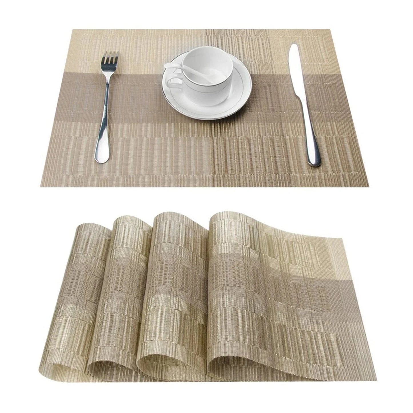 Set de table en plastique | Rayures | Joli Set de Table Kaki à rayures / 4pcs set