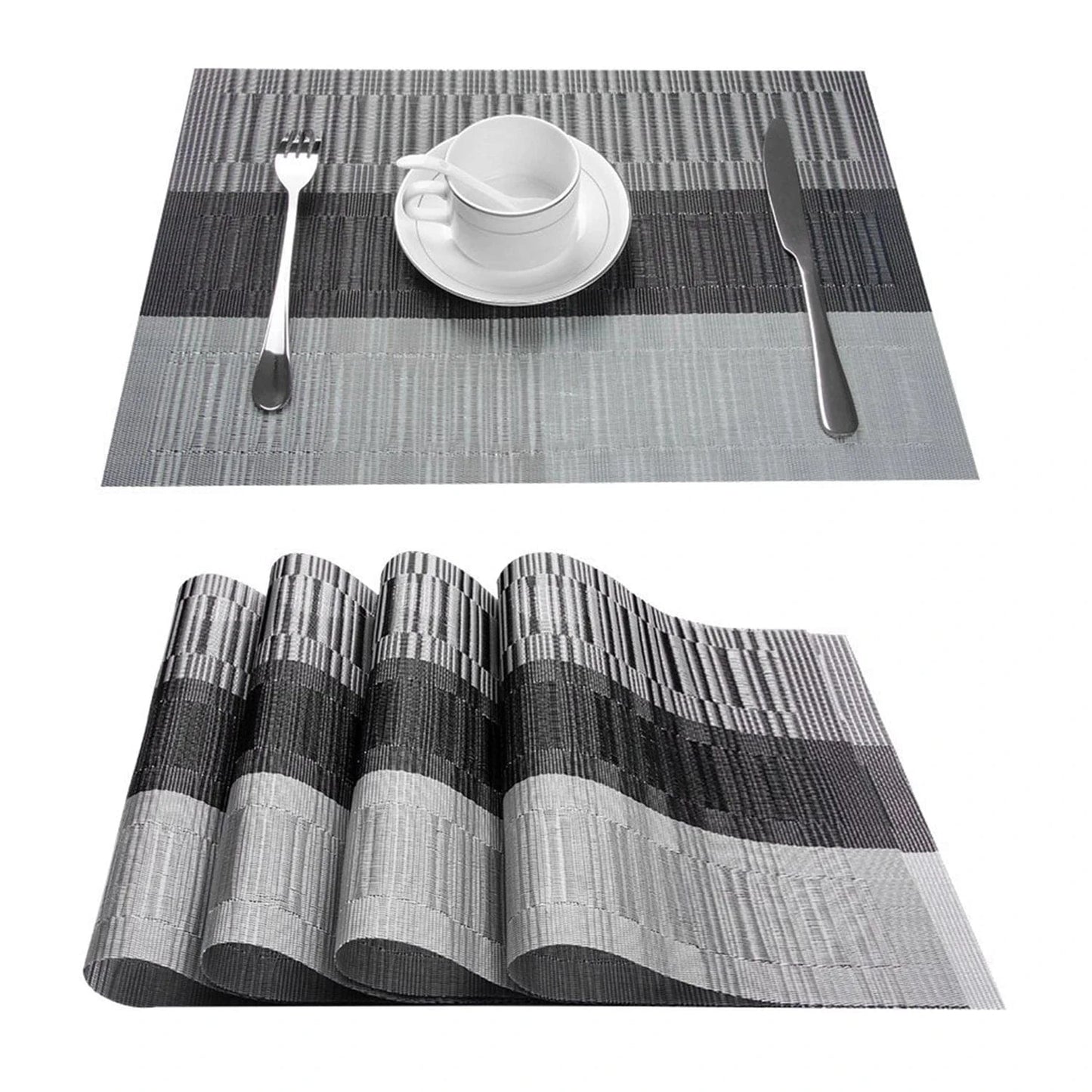 Set de table en plastique | Rayures | Joli Set de Table Rayure noire / 4pcs set