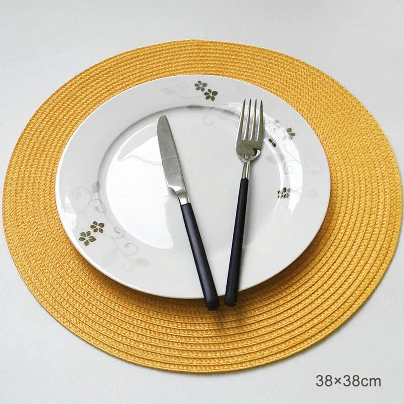 Set de table gris rond | Joli Set de Table Jaune 38cm / 4 pcs