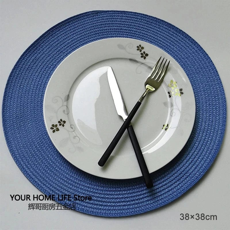 Set de table gris rond | Joli Set de Table Bleu foncé 38cm / 6 pcs