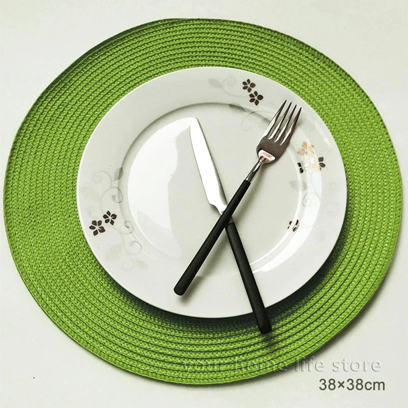 Set de table gris rond | Joli Set de Table Herbe verte 38cm / 6 pcs