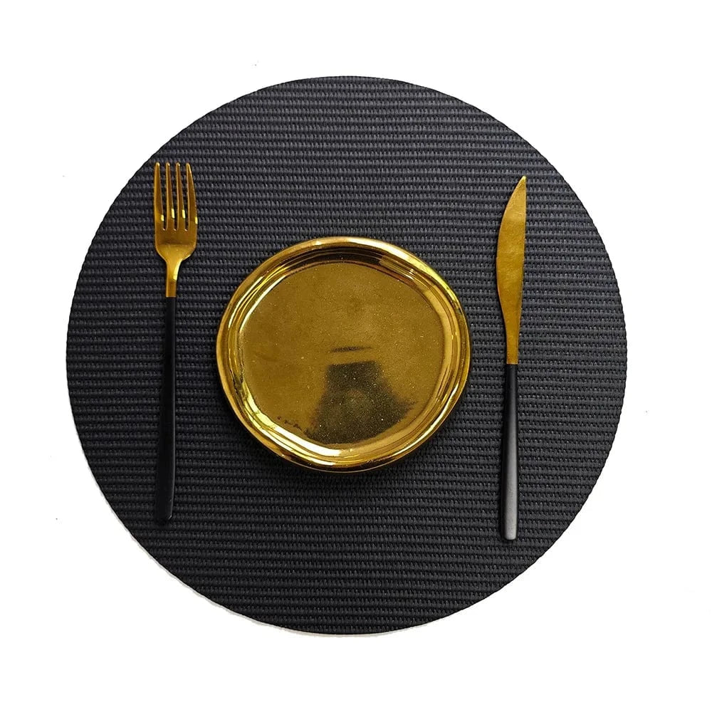 Set de table jaune rond | Joli Set de Table Noir / 33cm / Rond
