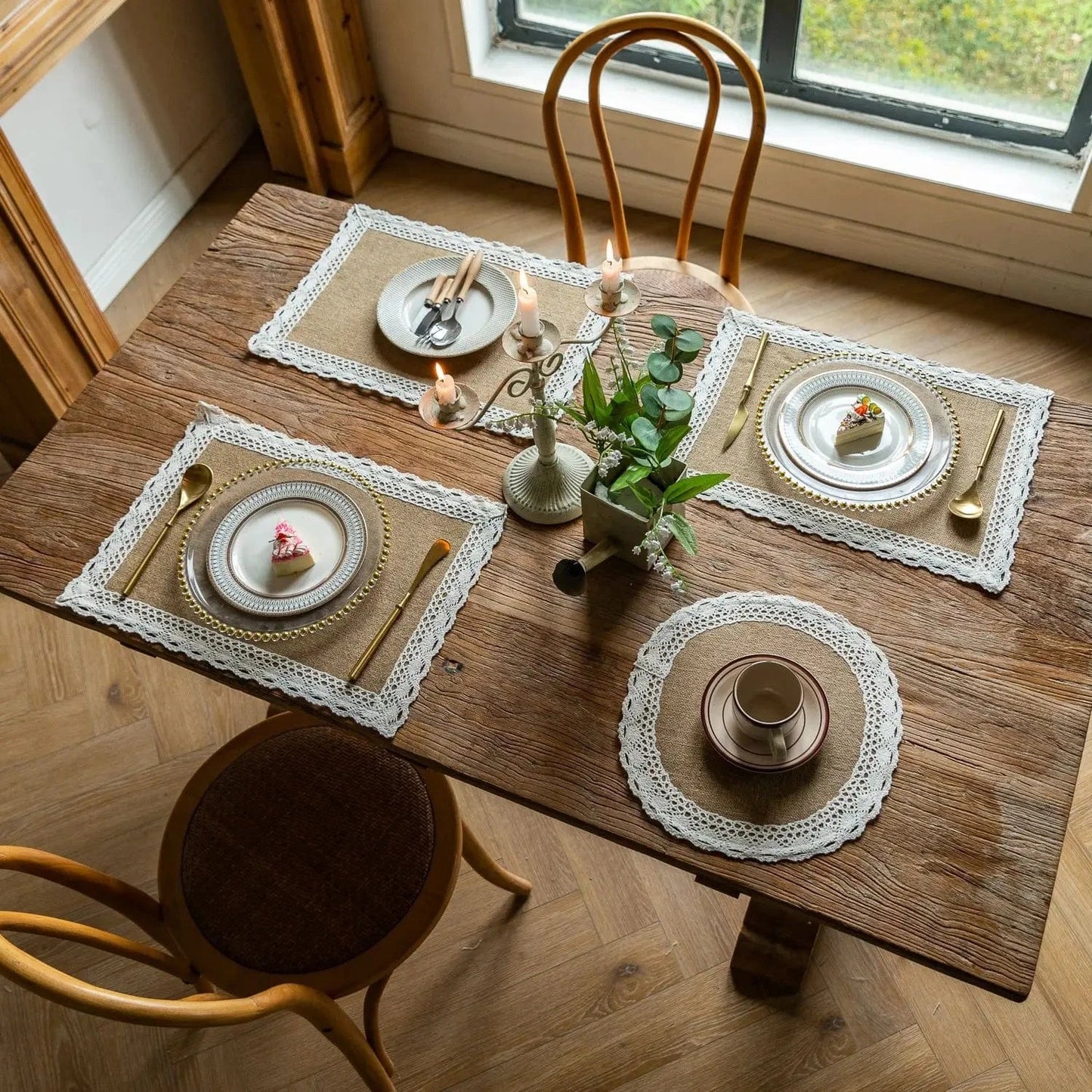 Set de table lin et dentelle | Contour | Joli Set de Table Dentelle large en jute / 38cm