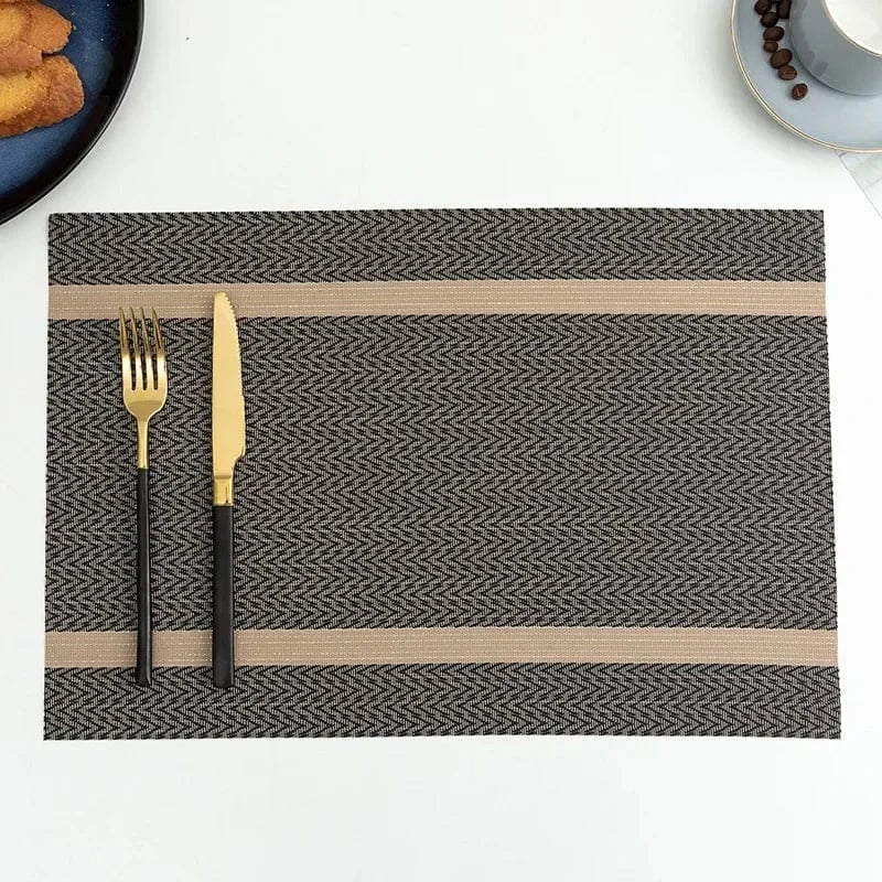 Set de table noir et doré | Deux bandes | Joli Set de Table brown / 6PC / 30X45CM