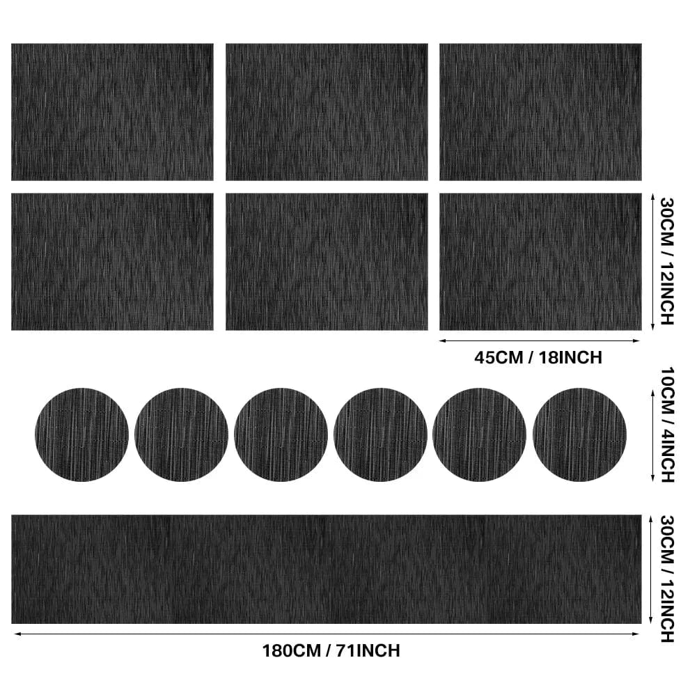 Set de table noir rectangulaire | Moderne | Joli Set de Table 13 pièces noires / 30x45cm