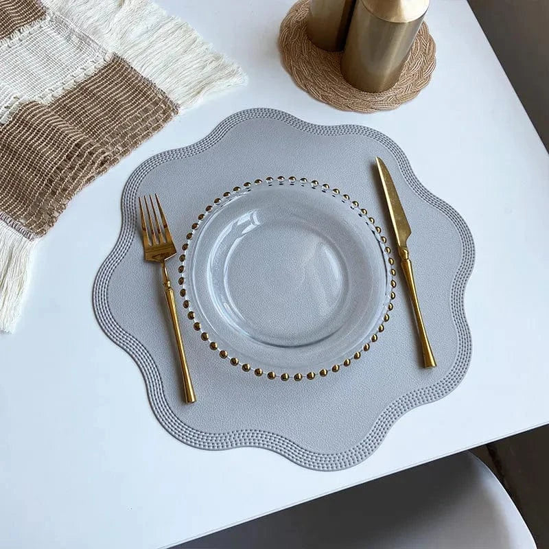 Set de table orange rond | Joli Set de Table Fleur grise / Rond 38cm 1pcs
