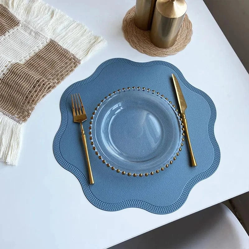 Set de table orange rond | Joli Set de Table Fleur bleue / Rond 38cm 4pcs