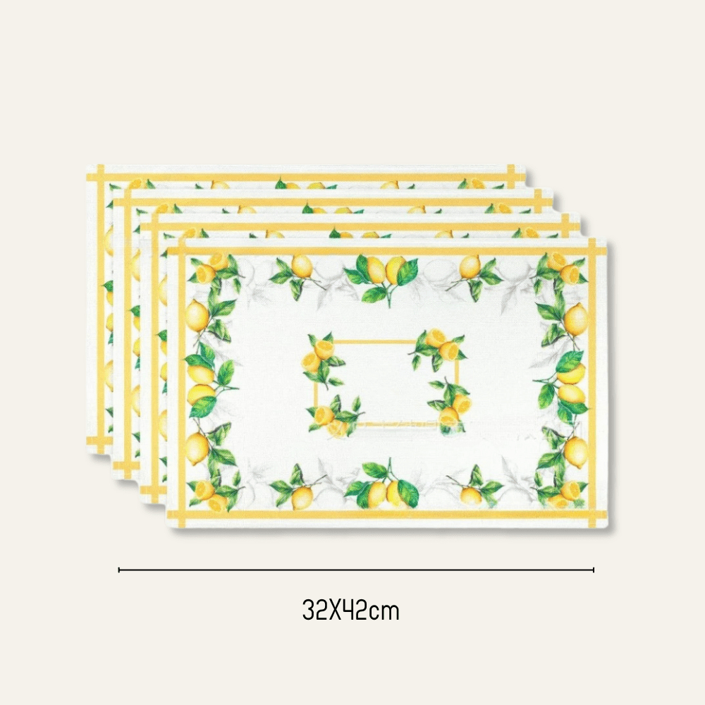 Set de table rectangulaire | Citron design | Joli Set de Table Citron / 32X42cm / Lot de 4 pièces
