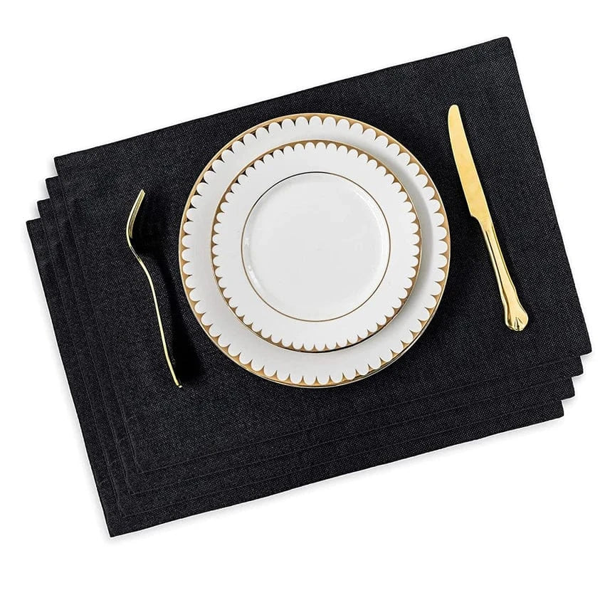Set de table rectangulaire en lin | Dîner | Joli Set de Table Noir / 4pcs set