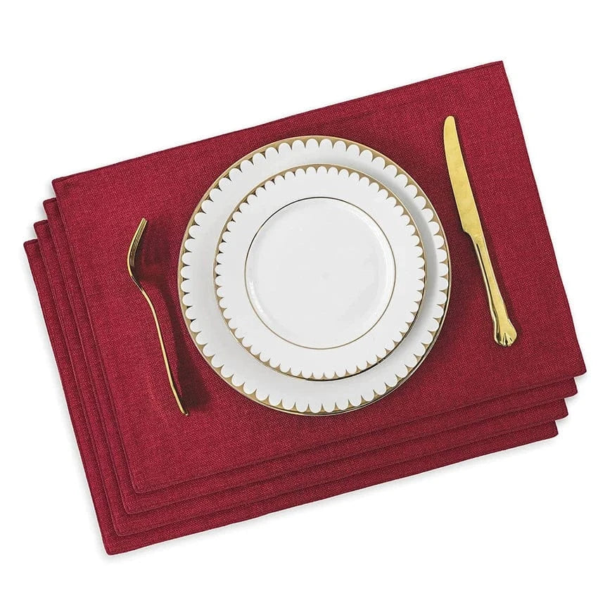 Set de table rectangulaire en lin | Dîner | Joli Set de Table Rouge / 4pcs set