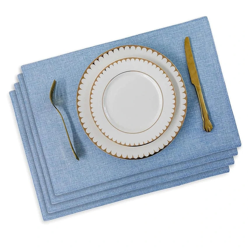 Set de table rectangulaire en lin | Dîner | Joli Set de Table Bleu / 4pcs set