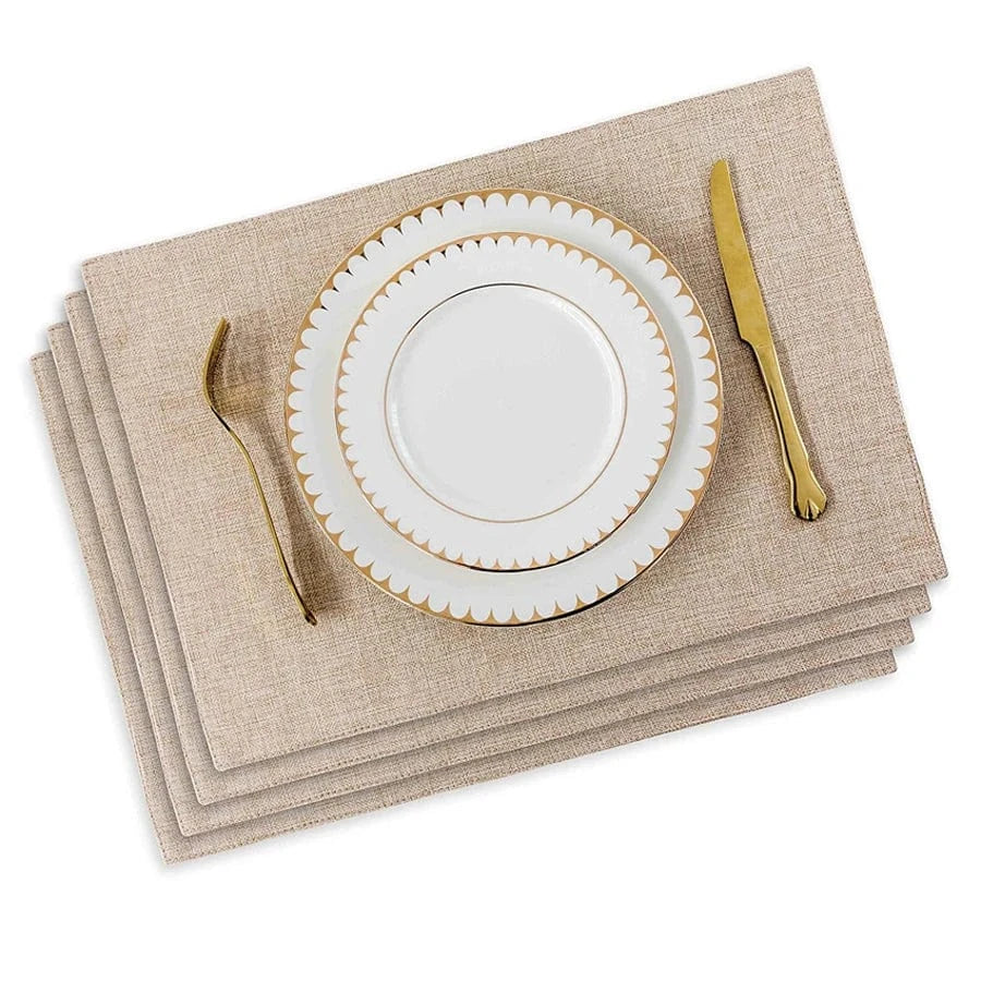 Set de table rectangulaire en lin | Dîner | Joli Set de Table Beige / 4pcs set