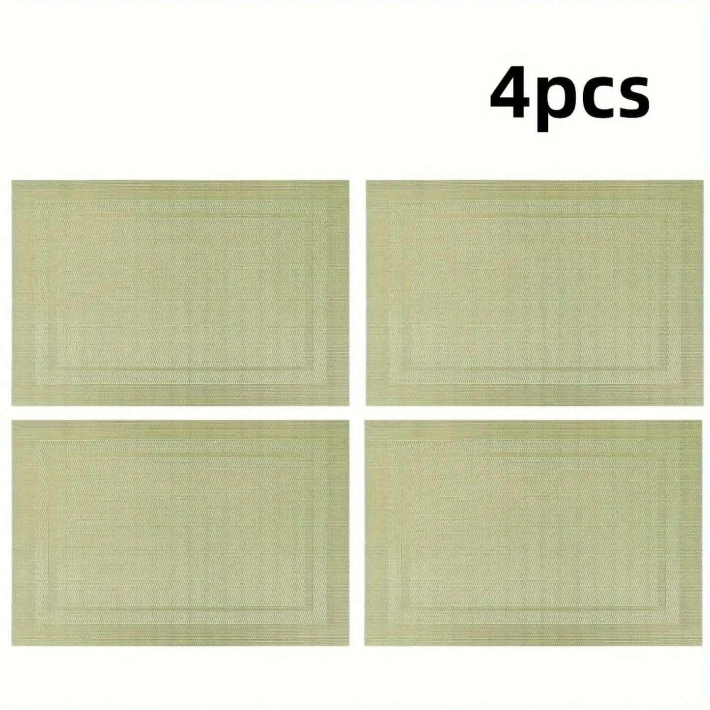 Set de table rectangulaire plastique | Vert lavable | Joli Set de Table 4 pièces / Vert / Rectangulaire
