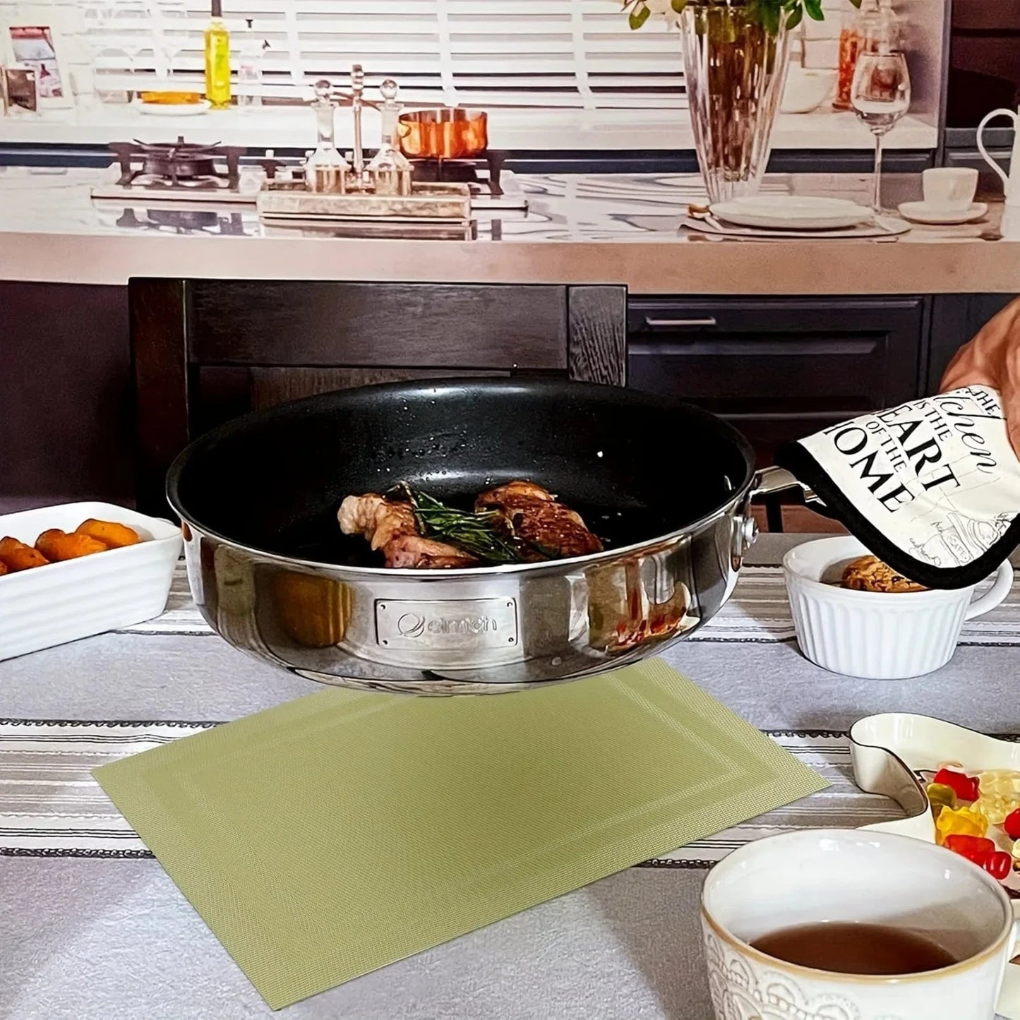 Set de table rectangulaire plastique | Vert lavable | Joli Set de Table