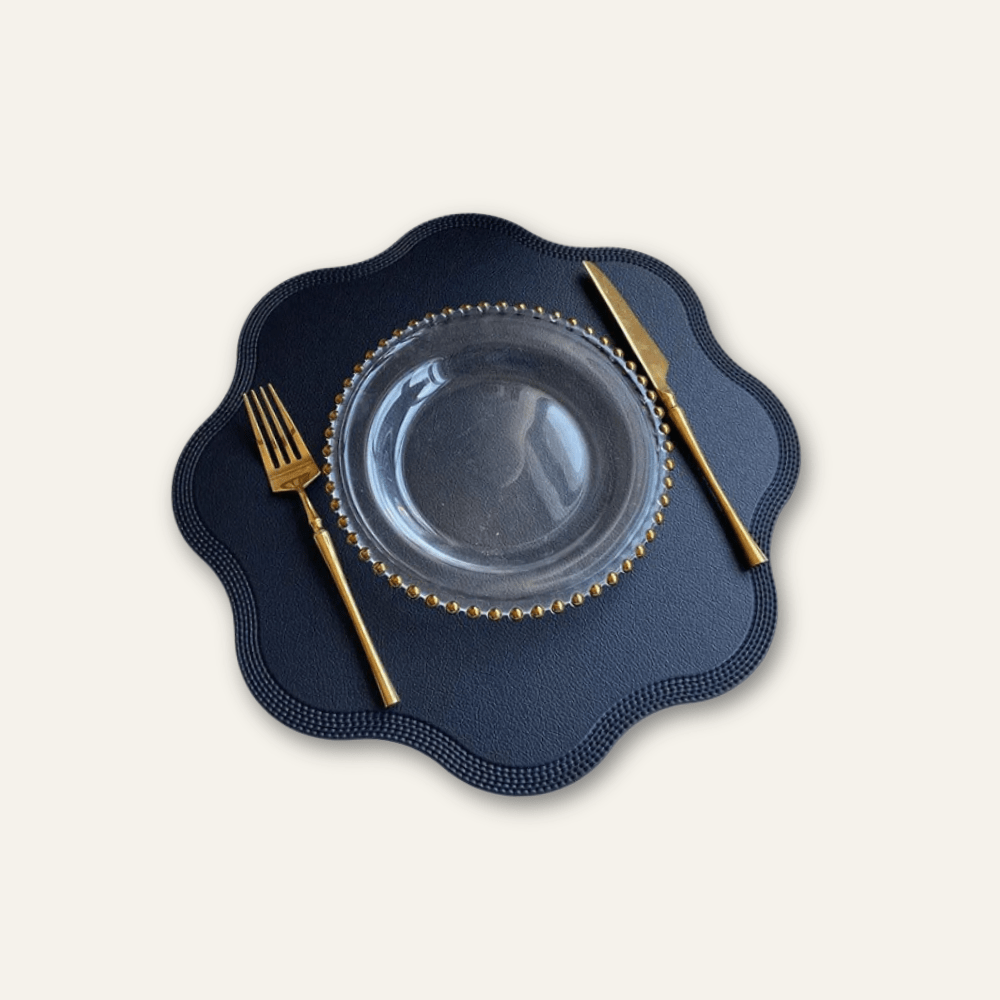 Set de table rond cuir | Fleur | Joli Set de Table Noir / 38cm / Lot de 1 pièce