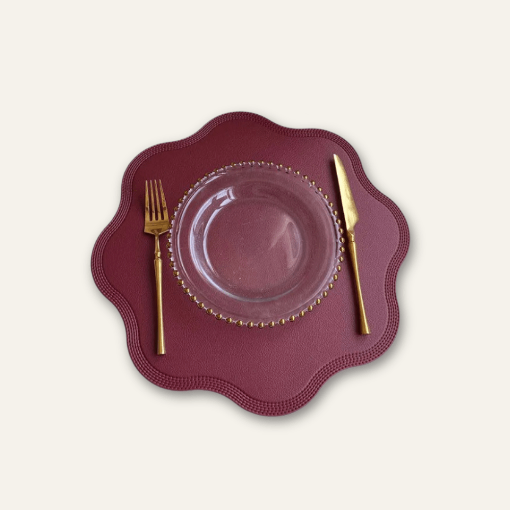 Set de table rond cuir | Fleur | Joli Set de Table Rouge / 38cm / Lot de 1 pièce
