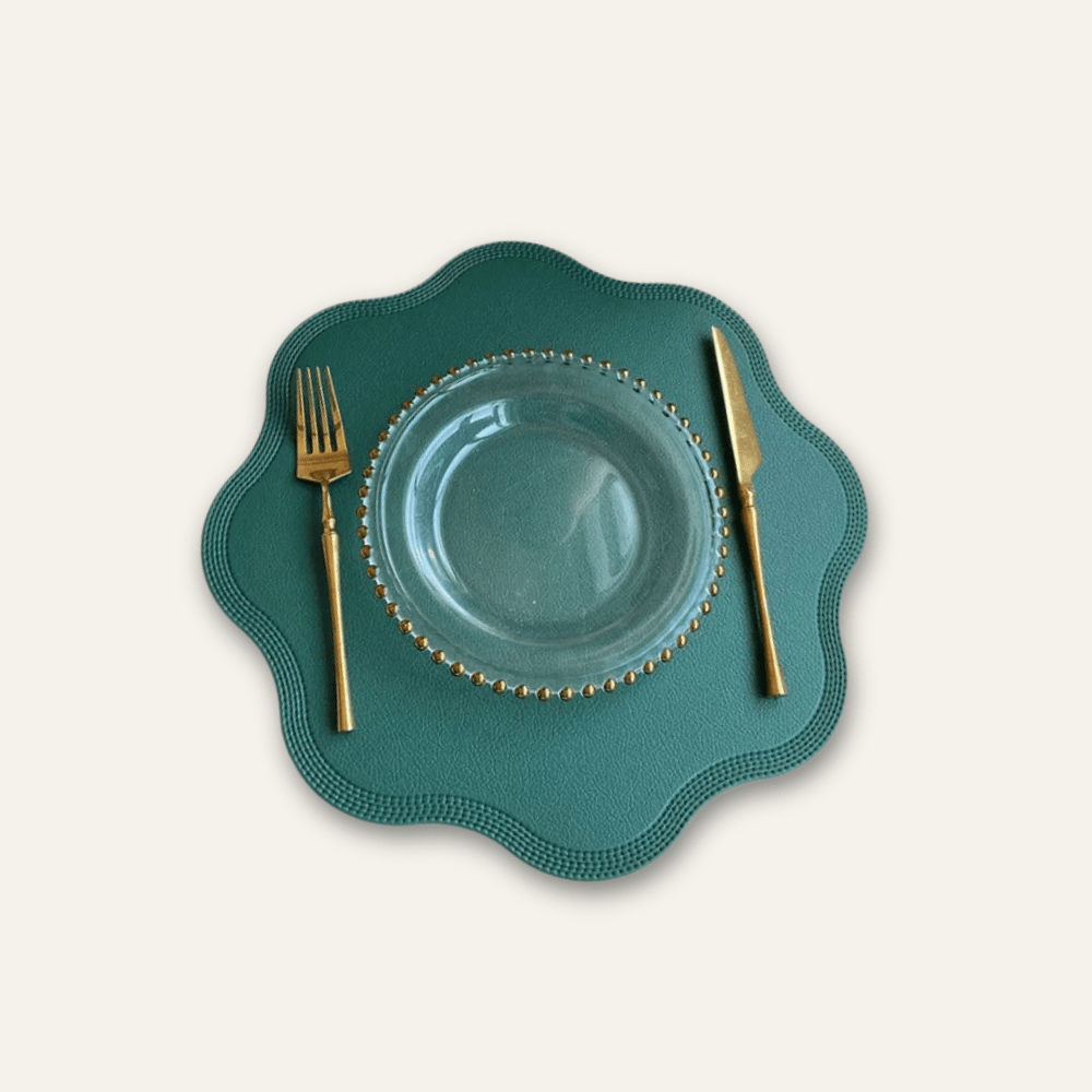 Set de table rond cuir | Fleur | Joli Set de Table Vert / 38cm / Lot de 1 pièce