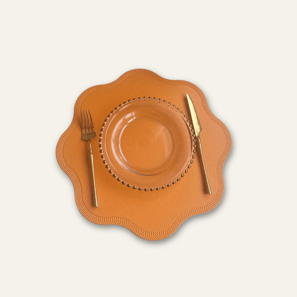 Set de table rond cuir | Fleur | Joli Set de Table Jaune / 38cm / Lot de 1 pièce